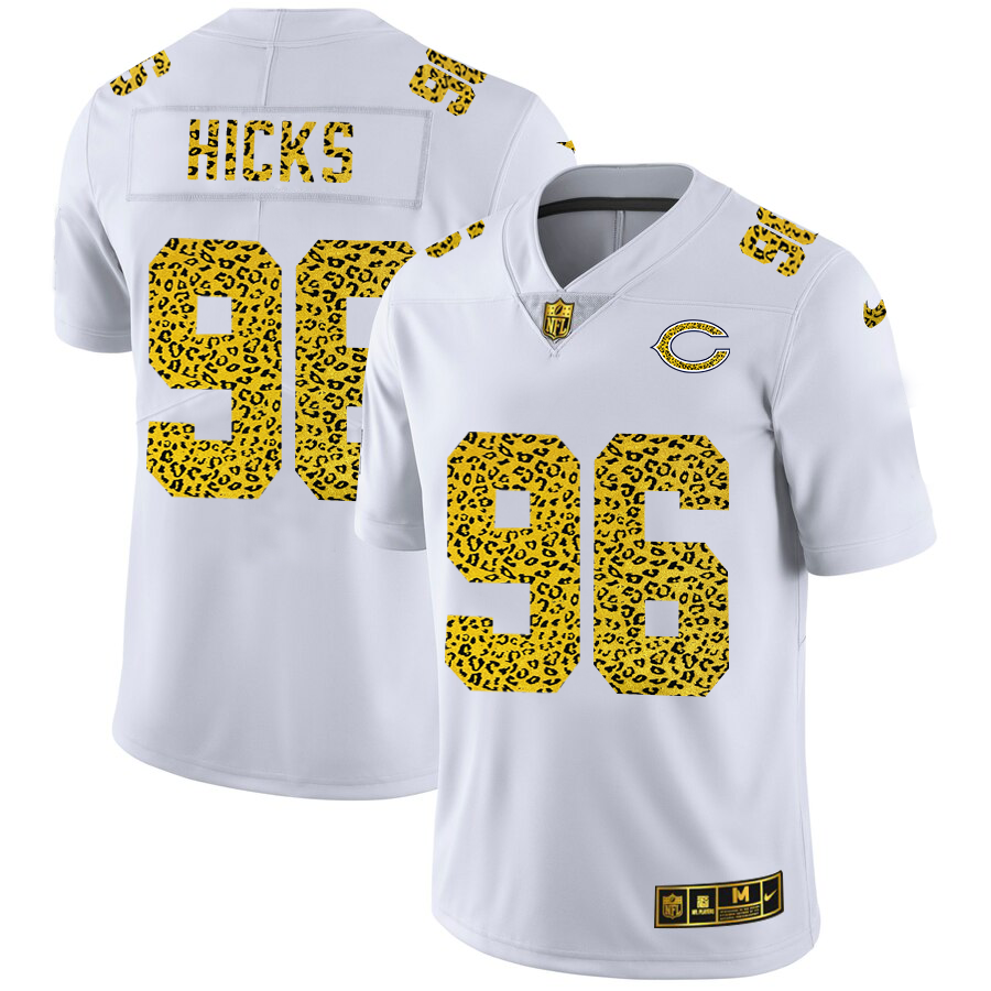 Custom Chicago Bears 96 Akiem Hicks Men Nike Flocked Leopard Print Vapor Limited NFL Jersey White